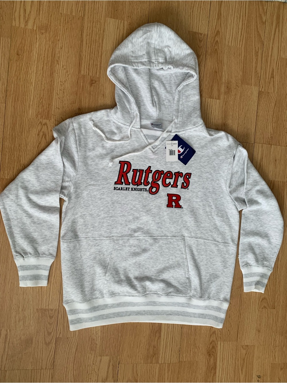 Champions Rutgers Scarlet Knights Gray Hoodie Athletics Unisex L Red Embroidery